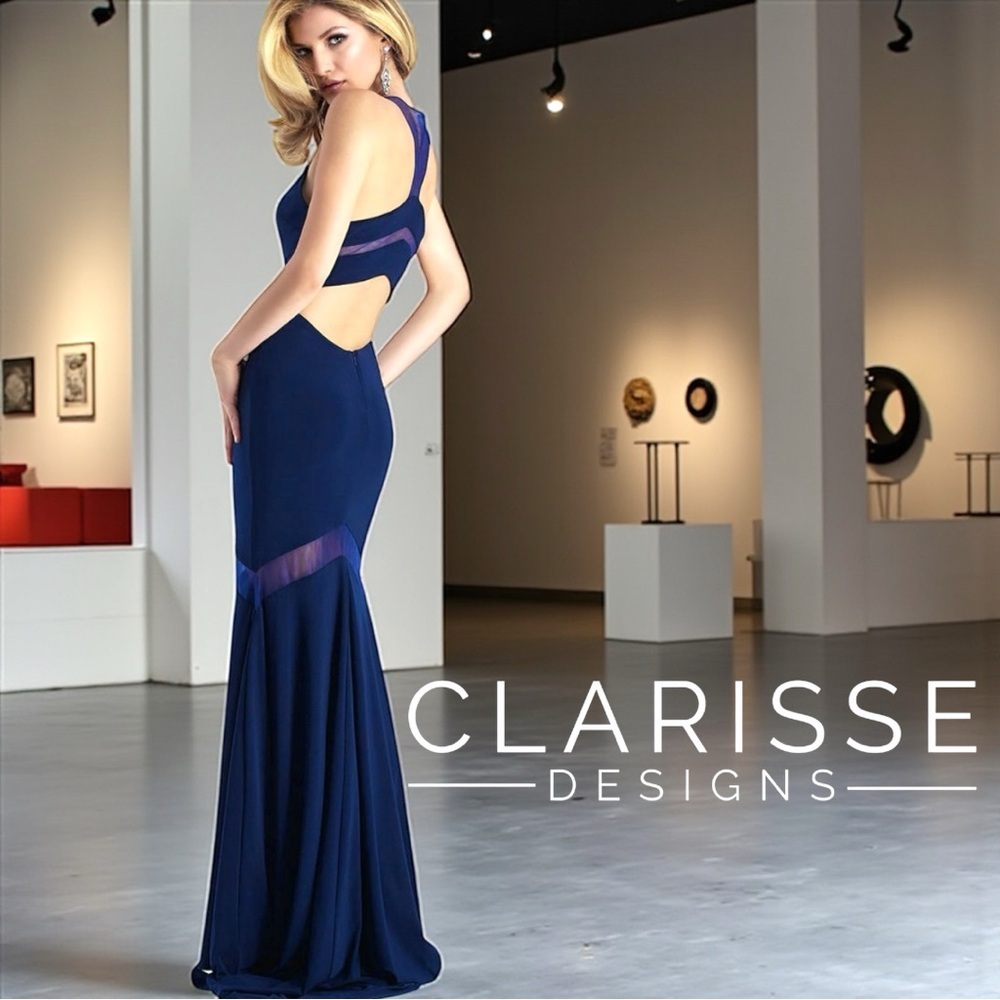 CLARISSE Chevron Panel Illusion Navy Gown